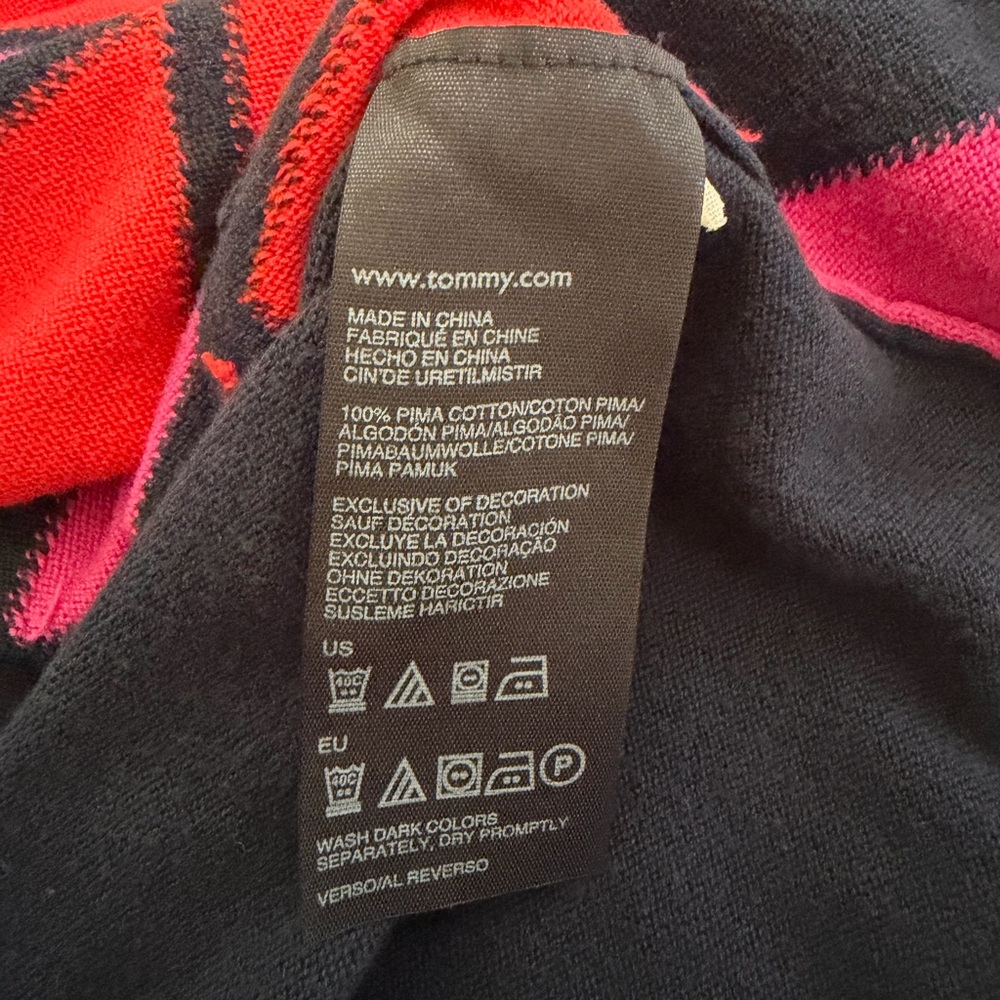 Tommy Hilfiger V-Neck Sweater - Black, Red, and Pink Argyle Medium - Picture 4 of 6